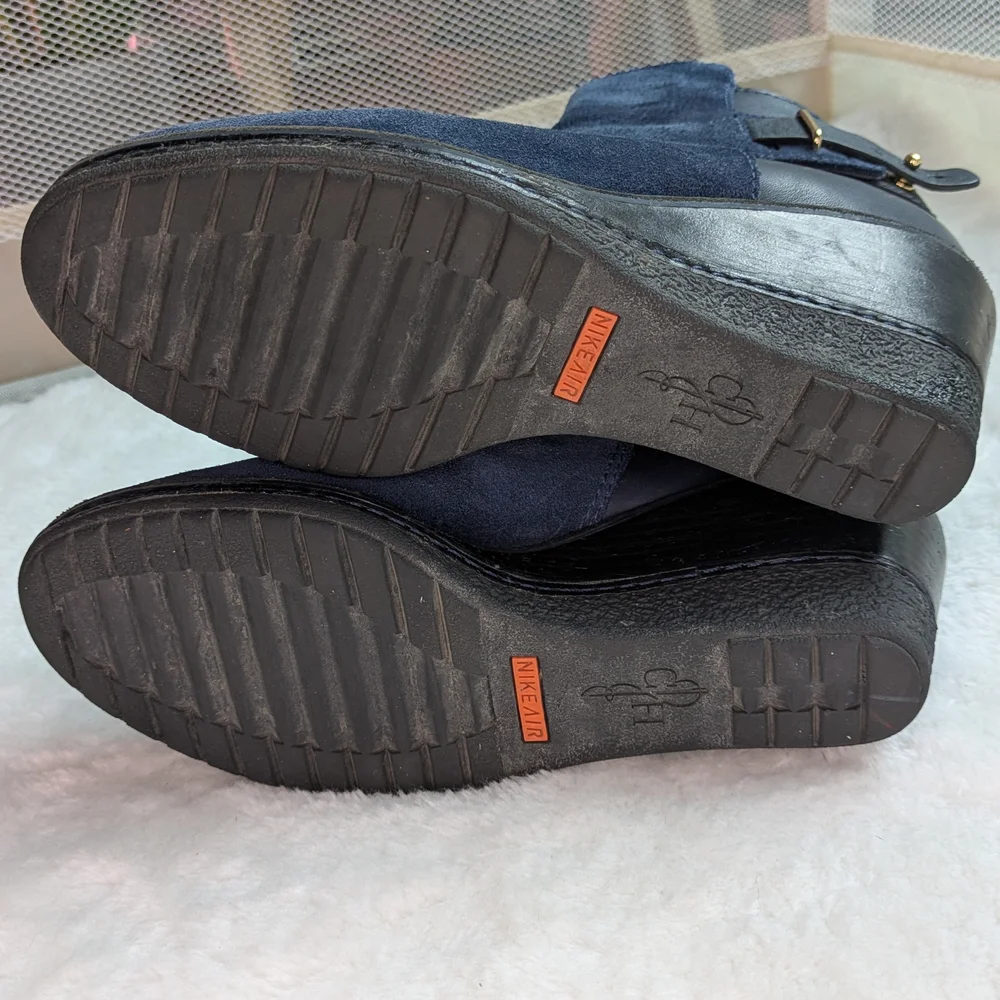 Cole Haan X Nike Air 5B Wedge Boots Dark Blue Ankle Booties Suede Leather - Picture 3 of 8
